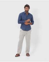 Coast Clothing - Long Sleeve Linen Shirt: Indigo Blue