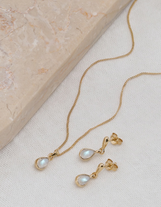 Elli Jewelry - Moonstone Jewellery Set in Gold-Plated 925 Silver