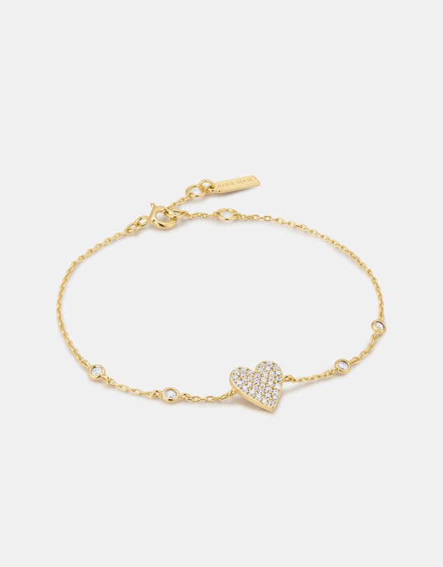Ania Haie - Gold Pave Heart with Bezel Station Bracelet