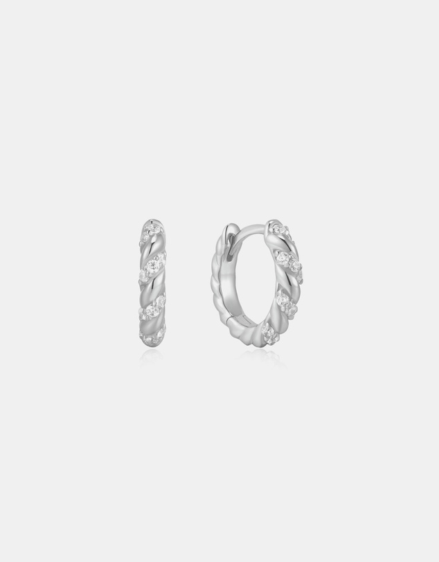 Ania Haie - Silver Sparkle Twisted Huggie Hoop Earrings