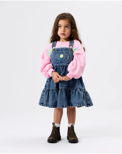 Goldie + Ace - Tully Tiered Denim Daisy Pinafore Dress - Babies-Kids
