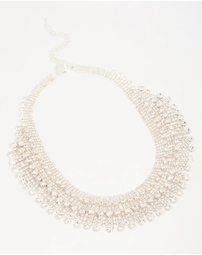 Lovisa - Silver Diamante Fan Cupchain Bib Necklace