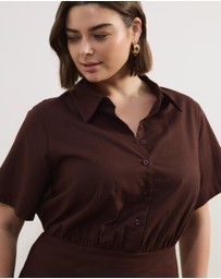 Atmos&Here Curvy - Remi Linen Blend Midi Shirt Dress