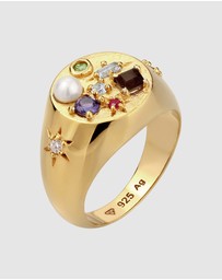 Elli Jewelry - Ring Women Signet Vintage Sapphire Moonstone Pearl 925 Sterling Silver Gold Plated