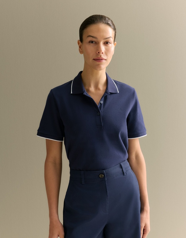 Trenery - Australian Cotton Pique Tipped Monogram Polo in Navy