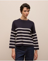 Trenery - Cotton Breton Stripe Knit in Night Sky