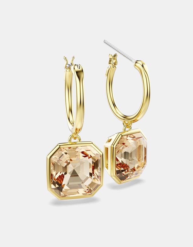 Swarovski - Millenia Drop Earrings, Square Cut, Caramel, Gold-tone-Plated