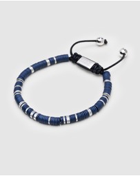 Nialaya Jewellery - Men's Beaded Bracelet with Dark Blue and Silver Disc Beads