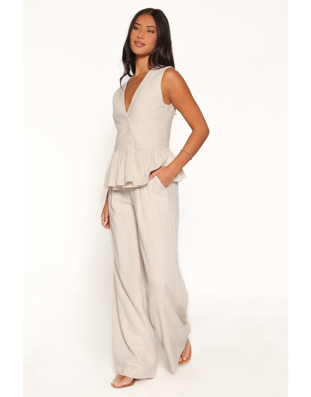 Petal & Pup - Lorrie Wide Leg Linen Blend Pants - Oatmeal
