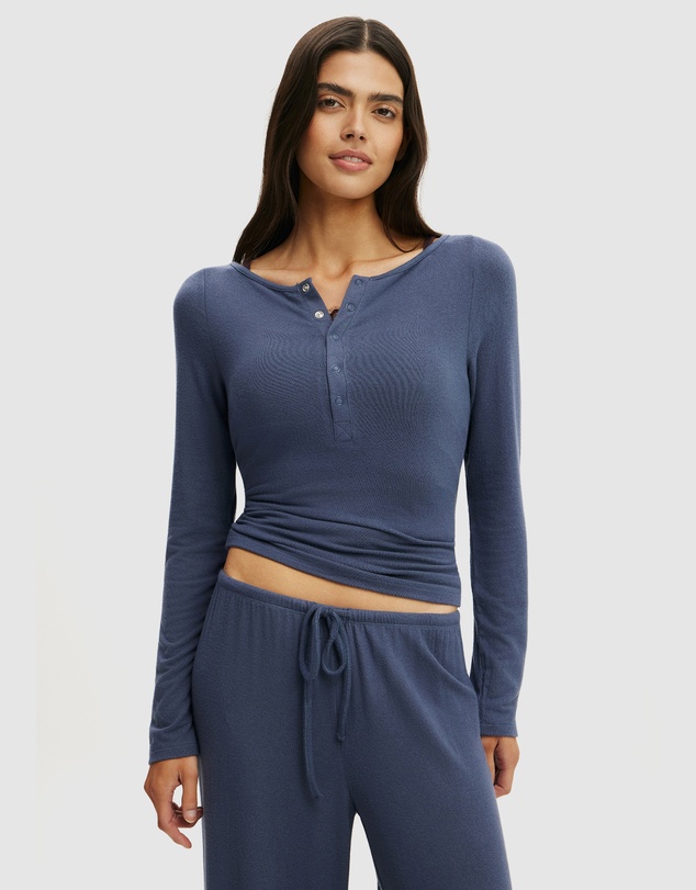 Cotton On Body - Super Soft Boat Neck Henley Long Sleeve Top
