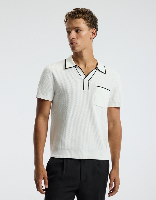 Calibre - Tipped Edge Open Neck Polo Ivory
