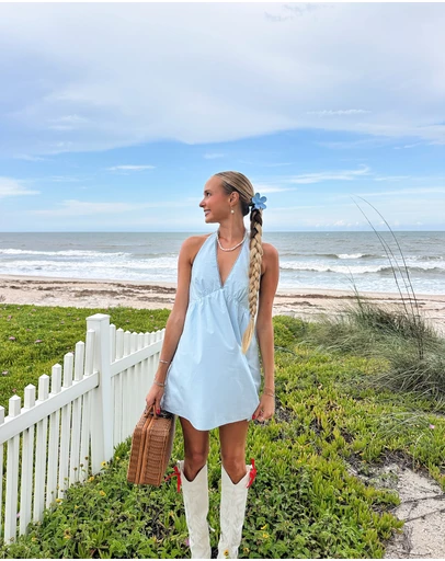Beginning Boutique - Jemima Blue Halter Neck Mini Dress