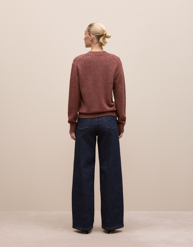 Trenery - Wool Cashmere Sparkle Crew in Red Mahogany