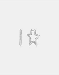 Ania Haie - Silver Medium Star Pave Hoop Earrings