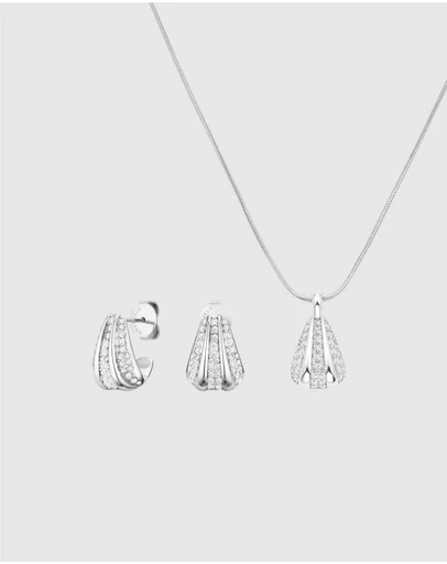 Rosefield - Pave Striped Silver Studs and Necklace Set