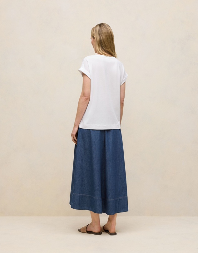 Trenery - Cotton Cuff Sleeve T-shirt in White