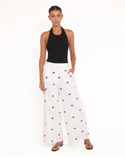 Petal & Pup - Valora Wide Leg Pant - White Black Polka Dot