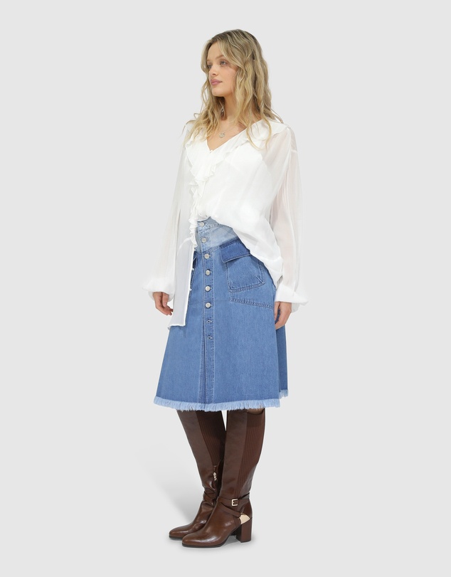 Belle & Bloom - Let Me Wander Button Front Denim Midi Skirt