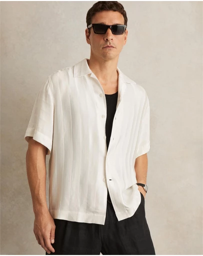 REISS - Melba SS Stripe Jacquard Cuban Shirt