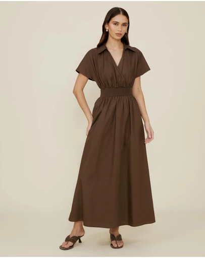 The Fated - Shirred Drop Waist Collared Dress