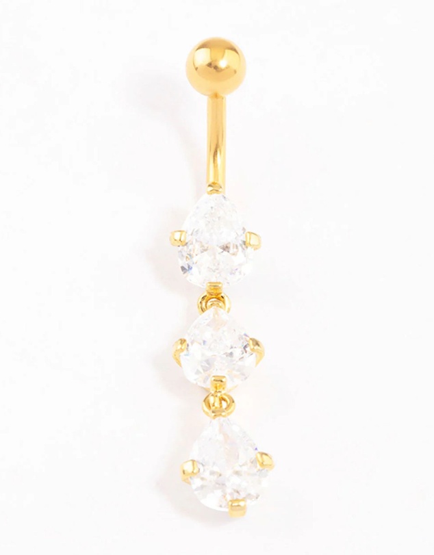 Lovisa - Gold Plated Titanium Cubic Zirconia Drop Belly Ring