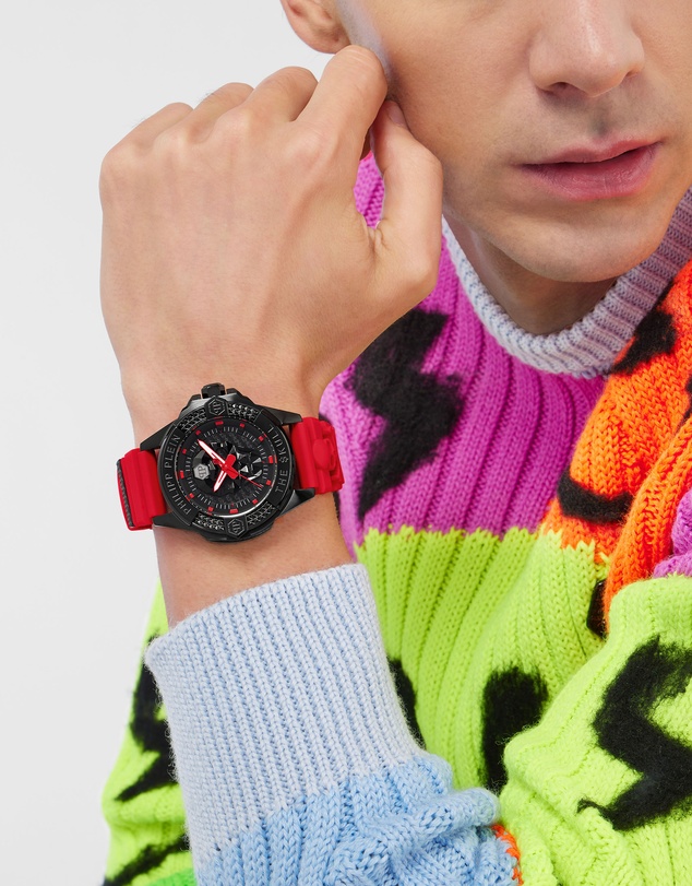 Philipp Plein - The $Kull 44mm Black Dial with Red Silicone Strap