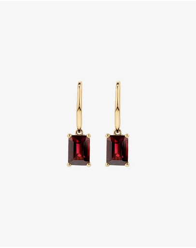 Michael Hill - Emerald Cut Red Garnet Gemstone Drop Earrings in 10kt Yellow Gold