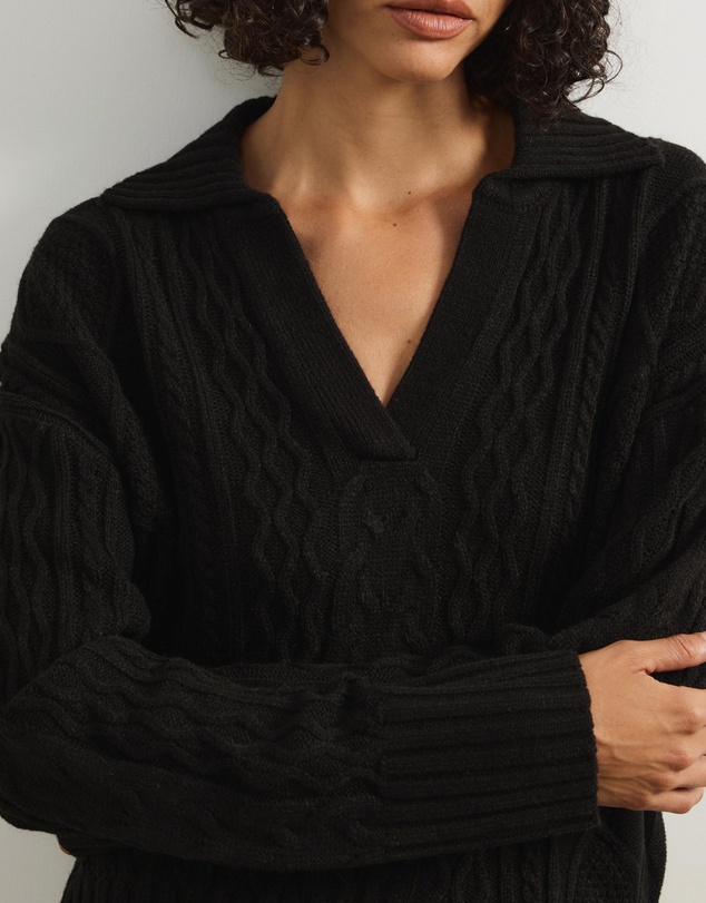 Atmos&Here - Faye Cable Knit Pullover With Collar