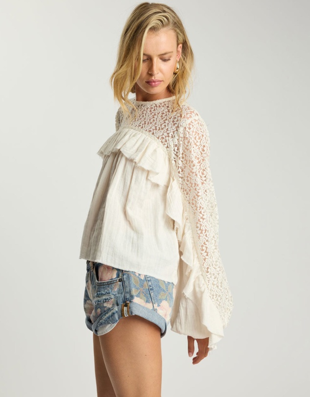 ONE TEASPOON - Willow Haven Frill Longsleeve Blouse - Ivory