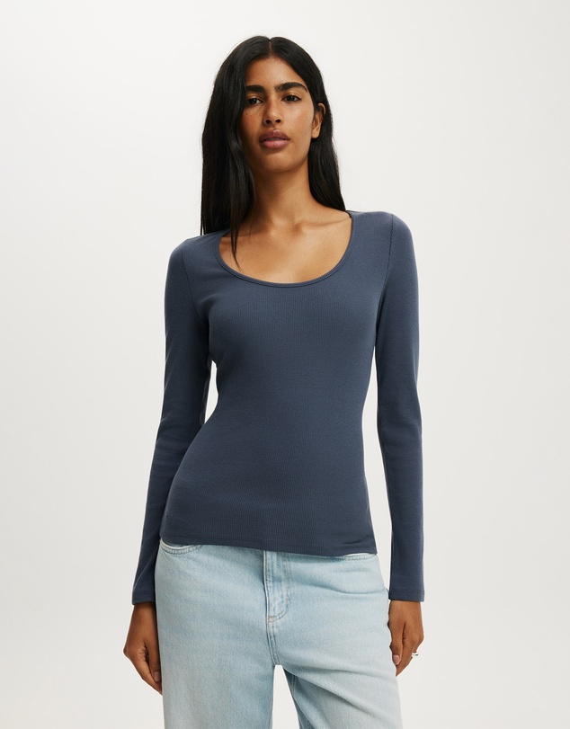 Cotton On - Scoop Neck Rib Long Sleeve
