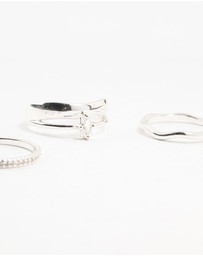 Lovisa - Silver Plated Diamante Baguette Wave Rings 3-Pack