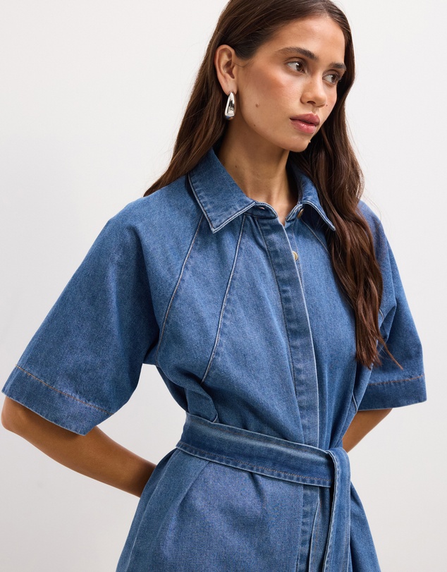 The Fated - Twila Chambray Mini Shirt Dress