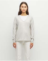 JH Lounge - JHL V-Neck L/S T (Fine Cotton Cashmere) Soft Grey Marle