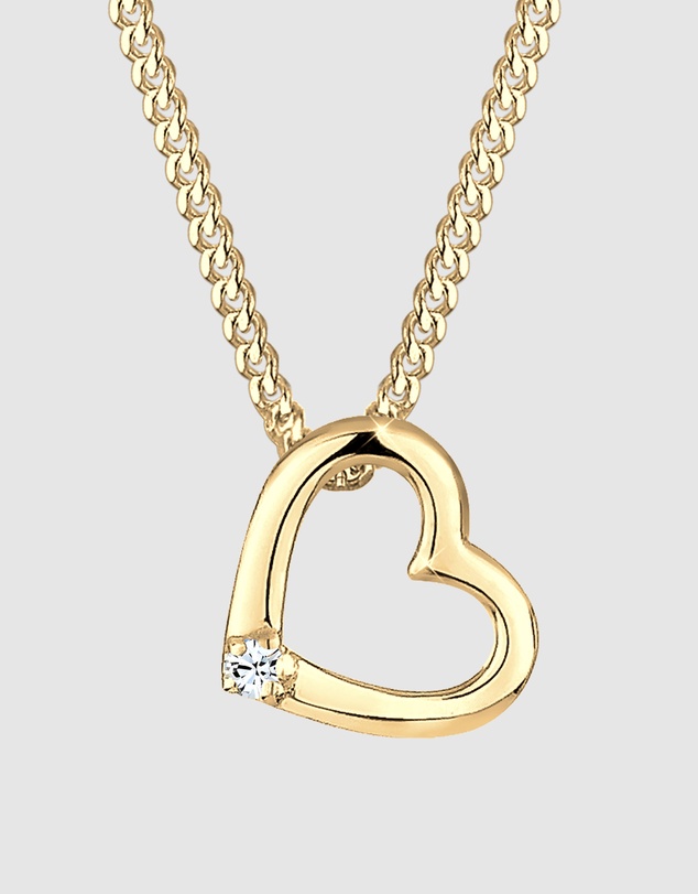 Elli Jewelry - Necklace Heart White Crystals 925 Sterling Silver Gold Plated