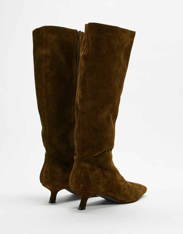 AERE - Maria Suede Knee High Kitten Heel Boots