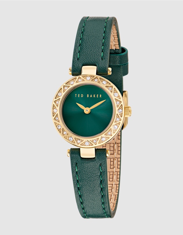 Ted Baker - Jolyye Crystal 24mm Gold-Tone Green Leather Watch