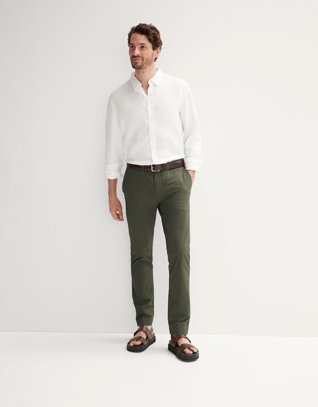 Trenery - Tailored Fit Linen Piece Dyed Long Sleeve Shirt in White