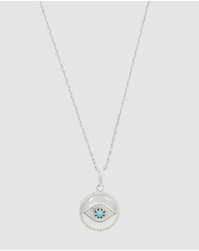Georgini - Georgini Opal Glow Blue Created Opal Evil Eye Silver Medallion