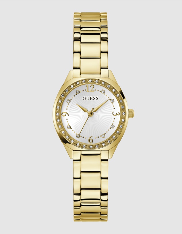 GUESS - Gold-Tone 30mm White Dial with Crystal Bezel Women's Watch