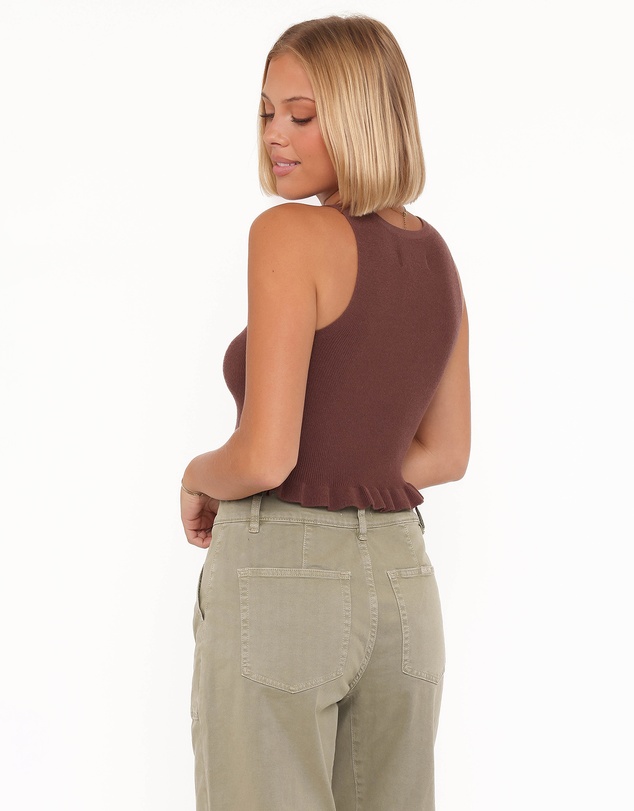 Petal & Pup - Berenice Ruffle Hem Knitted Top - Brown