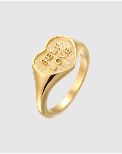 Elli Jewelry - Ring Signet Heart Self Love 925 Sterling Silver Gold-Plated