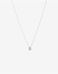 Michael Hill - Oval Cut Blue Aquamarine Gemstone and 0.19 Carat TW Diamond Halo Pendant Necklace in 10kt White Gold