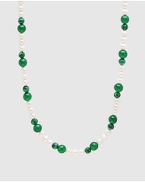 Nialaya Jewellery - Pearl Choker With Green Aventurine and Malachite