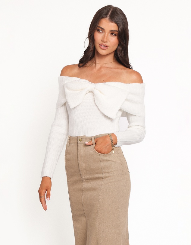 Petal & Pup - Helene Bow Off Shoulder Knit Sweater - Ivory