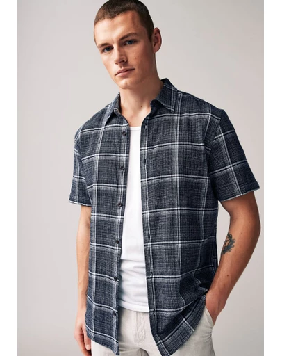 NEXT - Linen Blend Check Short Sleeve Shirt