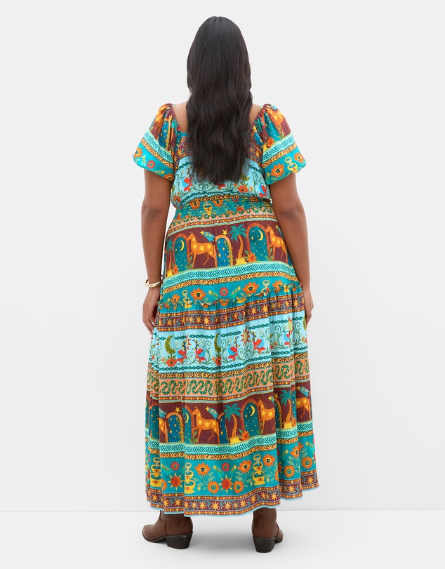City Chic - Plus size Amaria Print Tie Front Maxi Dress - alpine green