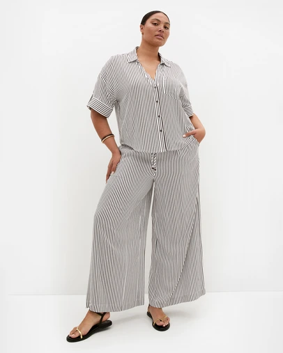 City Chic - Plus size Demi Stripe Wide Leg Pant - choc ivory