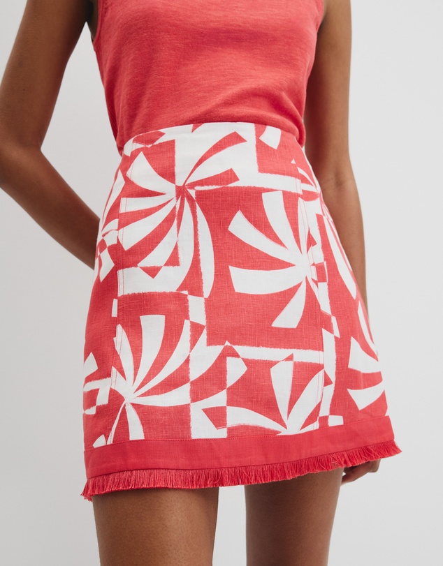 Country Road - Organically Grown Linen Print Fray Mini Skirt