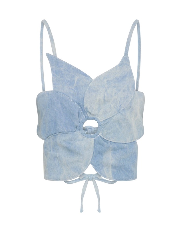 ONE TEASPOON - Denim Flower Backless Crop Top - Cloudy Blue