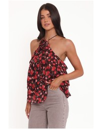 Petal & Pup - Zorina Halter Neck Chiffon Top - Brown Floral